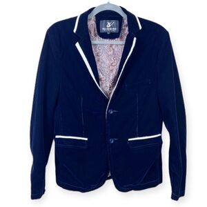 Vidalun Velvet Blazer Lined Single Breasted Piping Blue Academia Retro Corpcore
